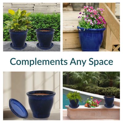 Image showing  11 in. Round Studio Planters with Saucers - Imperial Blue