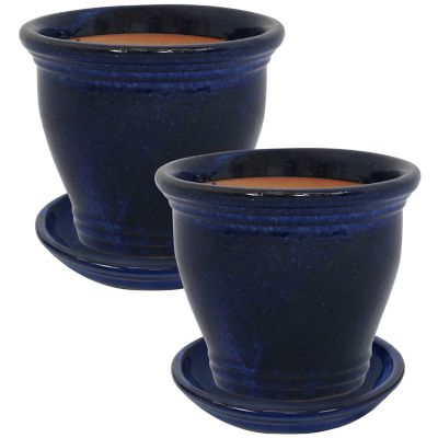 Image showing  11 in. Round Studio Planters with Saucers - Imperial Blue