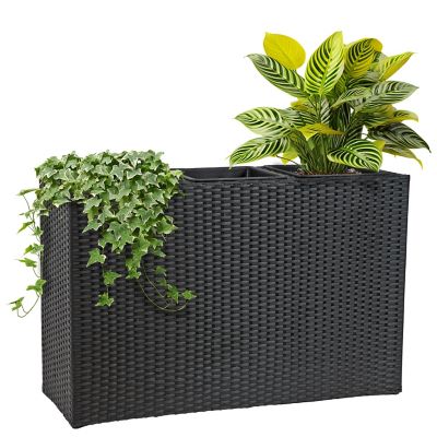 Sunnydaze Decor 3-Section Wicker Planter Box - Black
