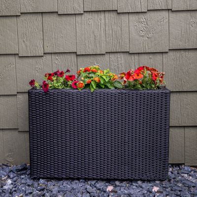 Image showing  3-Section Wicker Planter Box - Black