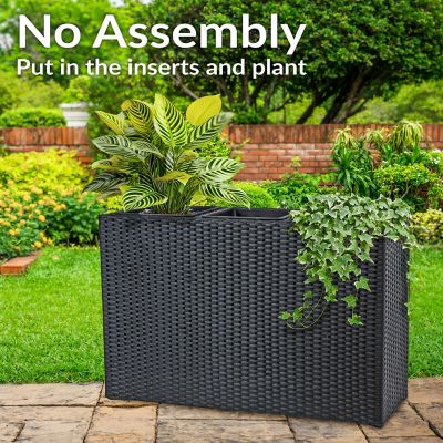 Image showing  3-Section Wicker Planter Box - Black