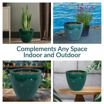 Image showing 6 th Sunnydaze Decor 14.5 in Resort Glazed Ceramic Planter - Dark Green