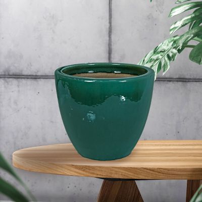 Image showing 9 th Sunnydaze Decor 14.5 in Resort Glazed Ceramic Planter - Dark Green