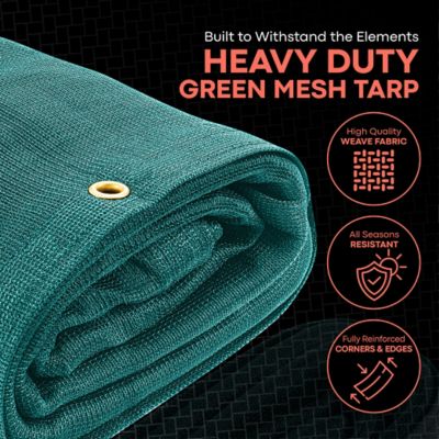 Image showing  12 ft. x 20 ft. Green Heavy-Duty Weather Resistant 6.5 oz. 70% Shade Polyethylene Mesh Tarp
