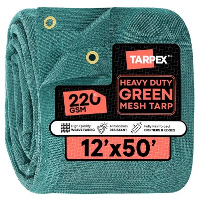 Tarpex 12 ft. x 50 ft. Green Heavy-Duty Weather Resistant 6.5 oz. 70% Shade Polyethylene Mesh Truck Tarp
