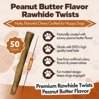 Image showing  Twists 5-in Peanut Butter Flavor Rawhide Dog Chew Treats, 50 ct.