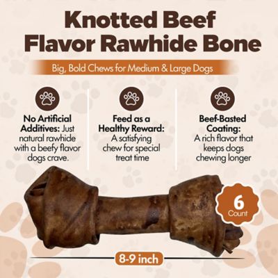 Image showing  Knotted 8 to 9-in Beef Flavor Rawhide Bone Dog Treats, 6 ct.