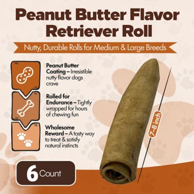 Image showing  Retriever Rolls 7 to 8-in Peanut Butter Flavor Rawhide Dog Chew Treats, 6 ct.