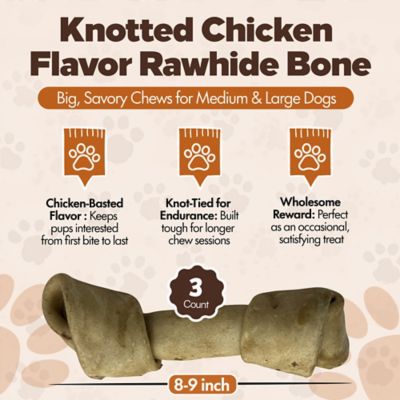Image showing  Knotted 8 to 9-in Chicken Flavor Rawhide Bone Dog Treats, 3 ct.
