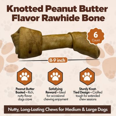 Image showing  Knotted 8 to 9-in Peanut Butter Flavor Rawhide Bone Dog Treats, 6 ct.