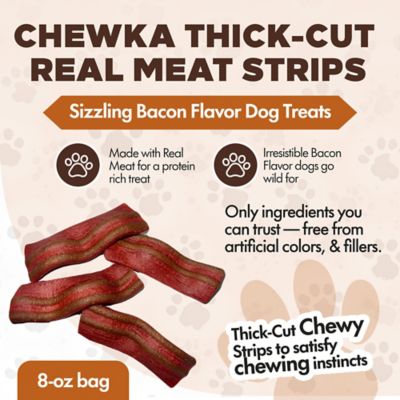 Image showing  Chewka Thick-Cut Real Meat Strips Sizzling Bacon Flavor Dog Treats, 8-oz. Bag