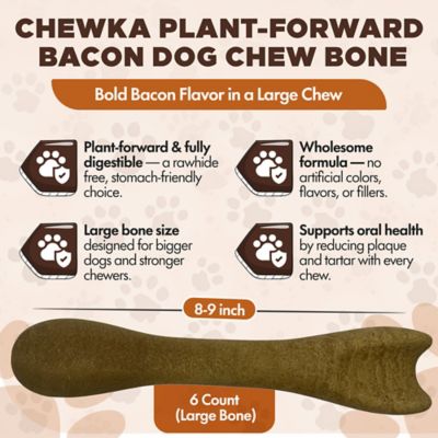 Image showing  Chewka Bacon Flavored Plant-Forward Fully Digestible Dog Chew Bone, Large, 6 CT