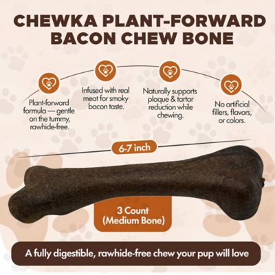 Image showing  Chewka Bacon Flavored Plant-Forward Fully Digestible Dog Chew Bone, Medium, 3 CT