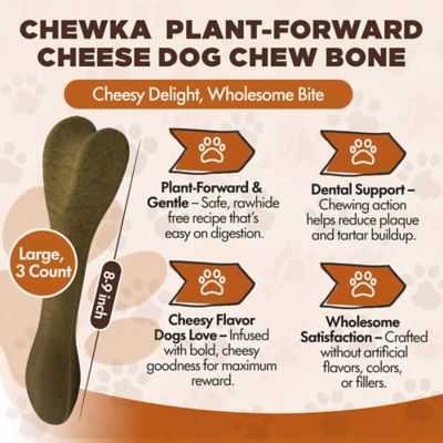 Image showing  Chewka Cheese Flavored Plant-Forward Fully Digestible Dog Chew Bone, Large, 3 CT