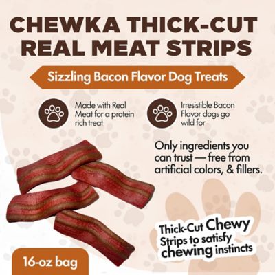 Image showing  Chewka Thick-Cut Real Meat Strips Sizzling Bacon Flavor Dog Treats, 16-oz. Bag