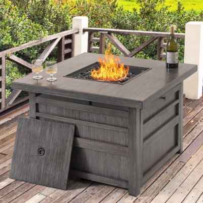 Image showing  50,000 BTU Propane Fire Pit for Outdoor, 35 in. Square Fire Table with Lid