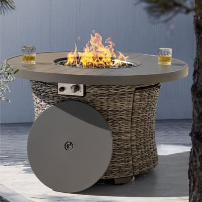 Image showing  Outdoor 42 in. Wicker Fire Pit Table, 50,000 BTU Propane Fire Pit with Lid