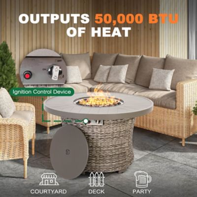 Image showing  Outdoor 42 in. Wicker Fire Pit Table, 50,000 BTU Propane Fire Pit with Lid