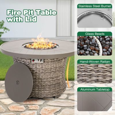 Image showing  Outdoor 42 in. Wicker Fire Pit Table, 50,000 BTU Propane Fire Pit with Lid