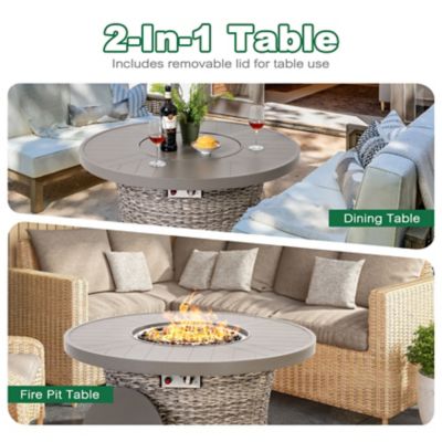 Image showing 5 th Nuu Garden Outdoor 42 in. Wicker Fire Pit Table, 50,000 BTU Propane Fire Pit with Lid