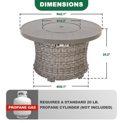Image showing 6 th Nuu Garden Outdoor 42 in. Wicker Fire Pit Table, 50,000 BTU Propane Fire Pit with Lid