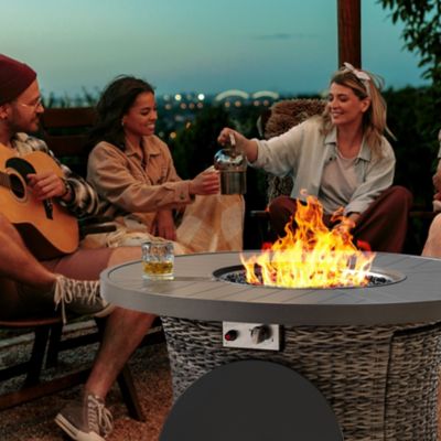 Image showing 7 th Nuu Garden Outdoor 42 in. Wicker Fire Pit Table, 50,000 BTU Propane Fire Pit with Lid