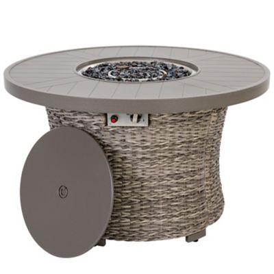 Image showing 8 th Nuu Garden Outdoor 42 in. Wicker Fire Pit Table, 50,000 BTU Propane Fire Pit with Lid