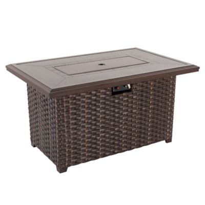 Image showing  Outdoor Rectangular Rattan Propane Gas Fire Pit Table with Lid