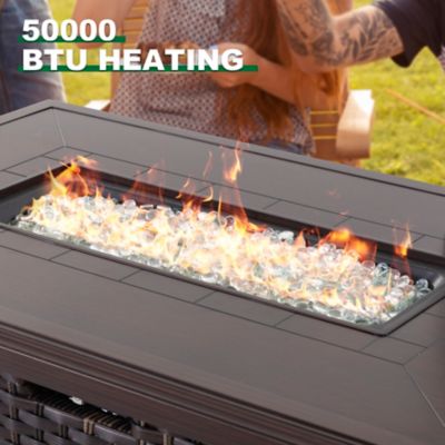 Image showing  Outdoor Rectangular Rattan Propane Gas Fire Pit Table with Lid