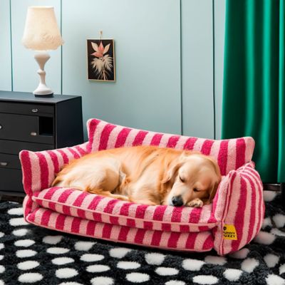 Image showing  Striped Faux Lambswool Pet Sofa Bed