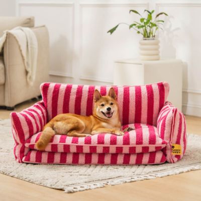 Image showing  Striped Faux Lambswool Pet Sofa Bed