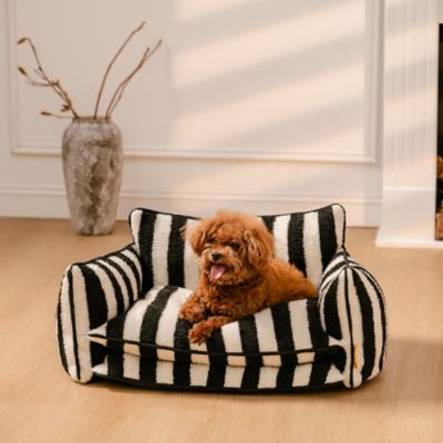 Image showing 3 th FunnyFuzzy Striped Faux Lambswool Pet Sofa Bed