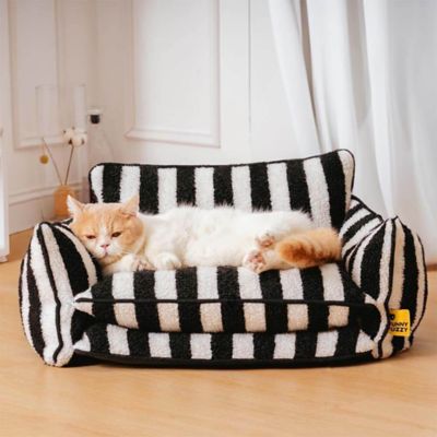 Image showing  Striped Faux Lambswool Pet Sofa Bed