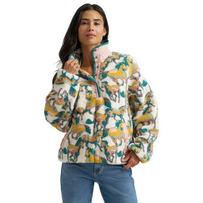 Wrangler Women's Horse Print Sherpa Snap Pullover