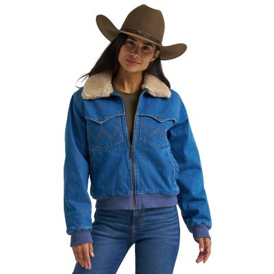 Wrangler Women's Sherpa Lined Denim Bomber Jacket
