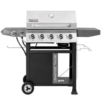 Image showing  5-Burner Gas Grill with Side Burner and Sear Burner, Cart Style Propane Gas Grill with Side Shelf, 64,000 BTU