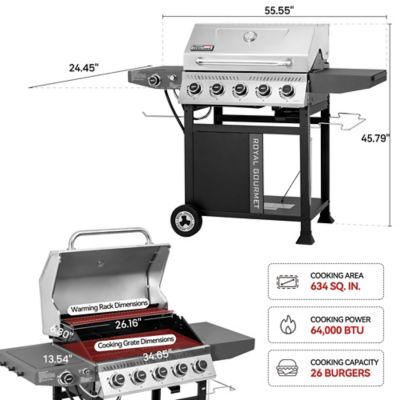 Image showing  5-Burner Gas Grill with Side Burner and Sear Burner, Cart Style Propane Gas Grill with Side Shelf, 64,000 BTU