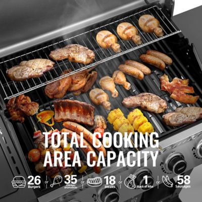 Image showing  5-Burner Gas Grill with Side Burner and Sear Burner, Cart Style Propane Gas Grill with Side Shelf, 64,000 BTU