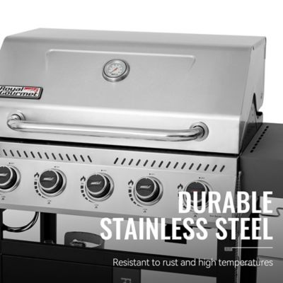 Image showing 8 th Royal Gourmet 5-Burner Gas Grill with Side Burner and Sear Burner, Cart Style Propane Gas Grill with Side Shelf, 64,000 BTU