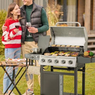 Image showing 9 th Royal Gourmet 5-Burner Gas Grill with Side Burner and Sear Burner, Cart Style Propane Gas Grill with Side Shelf, 64,000 BTU