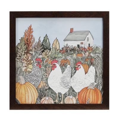 Red Shed 12 in. Framed MDF Wall Art, Chicken & Pumpkin