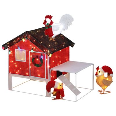 Red Shed 36 in. Indoor/Outdoor Light-Up Christmas Chicken Coop Sculpture