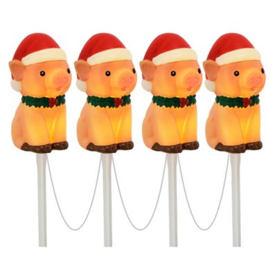 Red Shed Battery-Powered LED Blow Mold Christmas Pig Pathway Lights, Set of 4