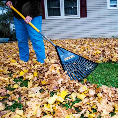 Image showing  Clog Free 48 in. Wood Handle Poly 15-Tine Leaf Rake (2-Pack)