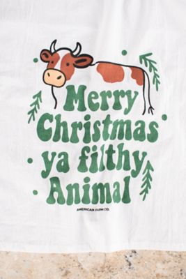 Image showing  Merry Christmas Ya Filthy Animals' Cow Flour Sack Kitchen Towel