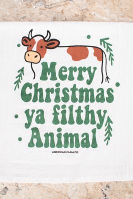 Image showing  Merry Christmas Ya Filthy Animals' Cow Flour Sack Kitchen Towel