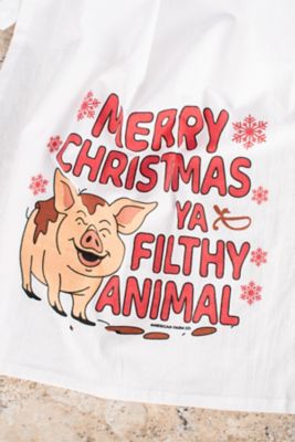 Image showing  Merry Christmas Ya Filthy Animals' Pig Flour Sack Kitchen Towel