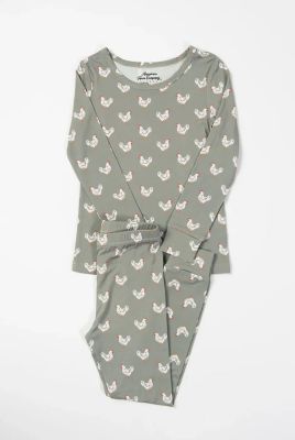 American Farm Company Kid's Sage Chickens Toddler/Youth Bamboo Pajama Set