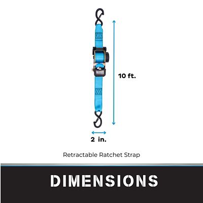 Image showing  2 in. x 10 ft. Blue Heavy Duty Retractable Ratchet Strap, 2-Pack Kit
