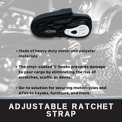 Image showing  1.5 in. x 8 ft. Black Heavy Duty Motorcycle Strap, 2-Pack Kit